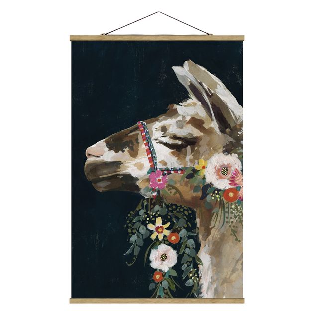 Fabric print with poster hangers - Lama With Floral Decoration II