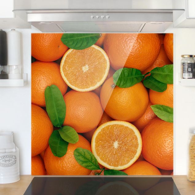 Glass splashback kitchen fruits and vegetables Juicy Oranges