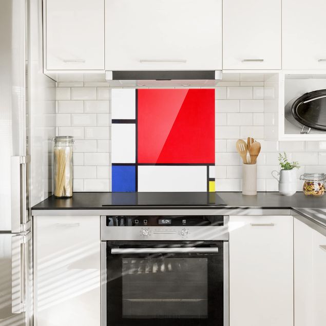 Glass splashback abstract Piet Mondrian - Composition Red Blue Yellow