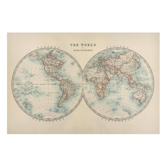 Magnetic memo board - Vintage World Map The Two Hemispheres