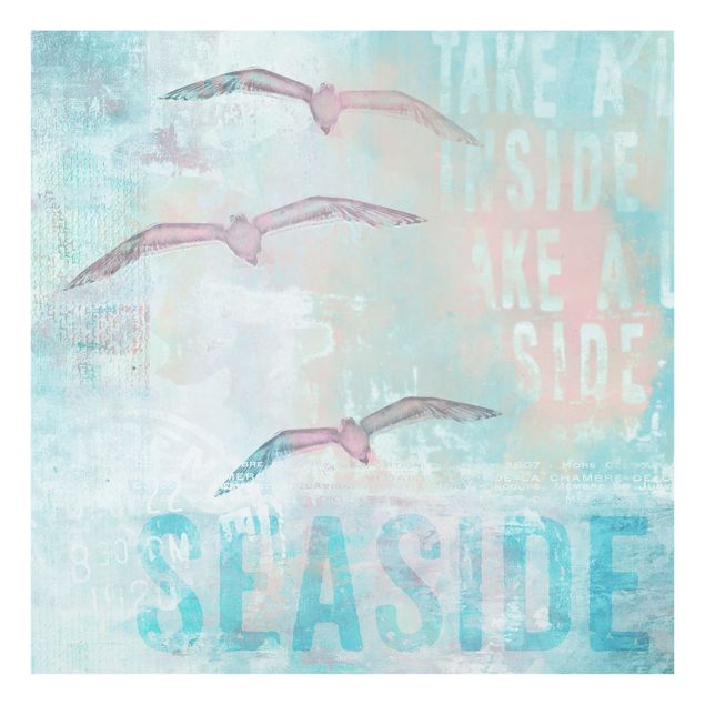 Glass Splashback - Shabby Chic Collage - Seagulls - Square 1:1