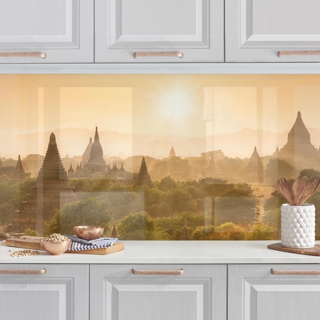 Kitchen splashback architecture and skylines Sun Setting Over Bagan
