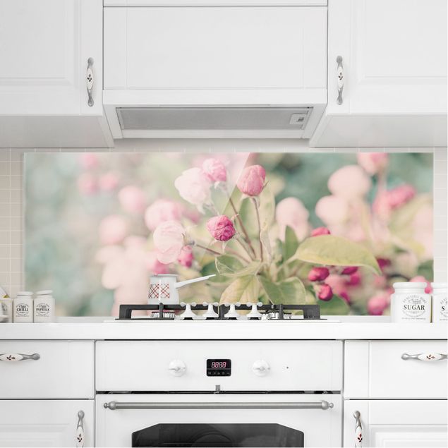 Glass splashback kitchen flower Apple Blossom Bokeh Light Pink