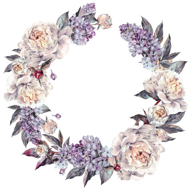 Wall decal Watercolour Lilac Peonies Wreath XXL