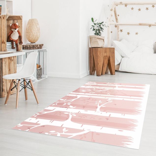 contemporary rugs Pink Birch Forest With Butterflies And Birds