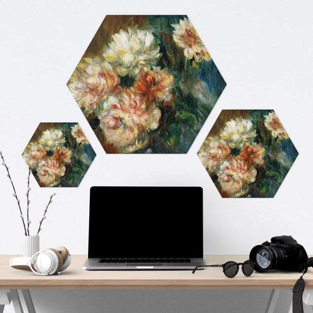 Alu-Dibond hexagon - Auguste Renoir - Vase of Peonies