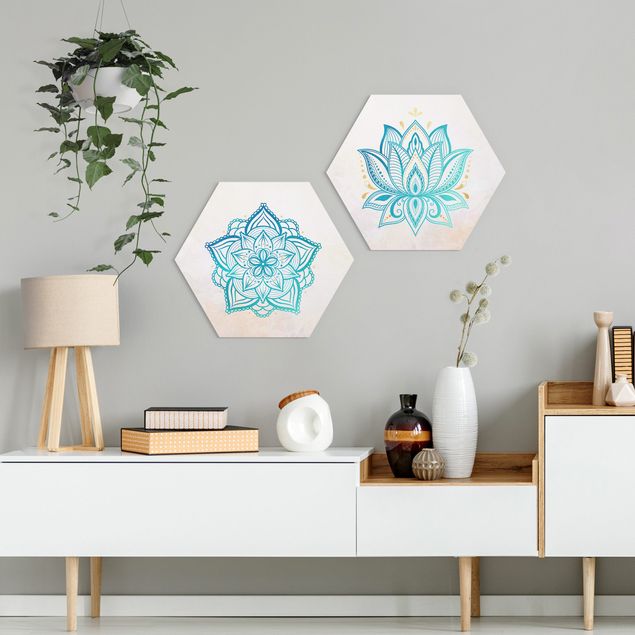 Forex hexagon - Mandala Lotus Set Gold Blue
