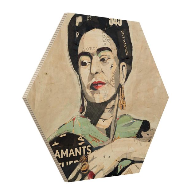 Wooden hexagon - Frida Kahlo - Collage No.4