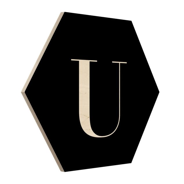 Wooden hexagon - Letter Serif Black U