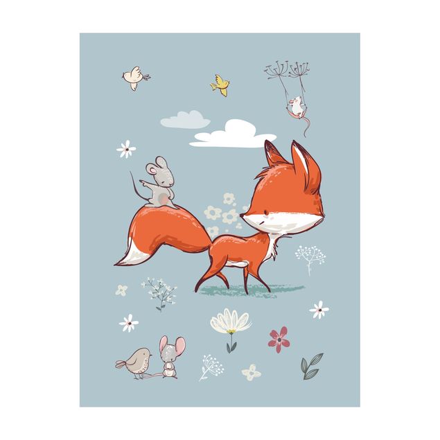 blue area rugs Fox And Mouse Travelling