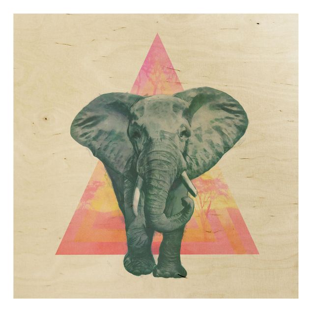 Print on wood - Illustration Elephant Front Triangle Painting