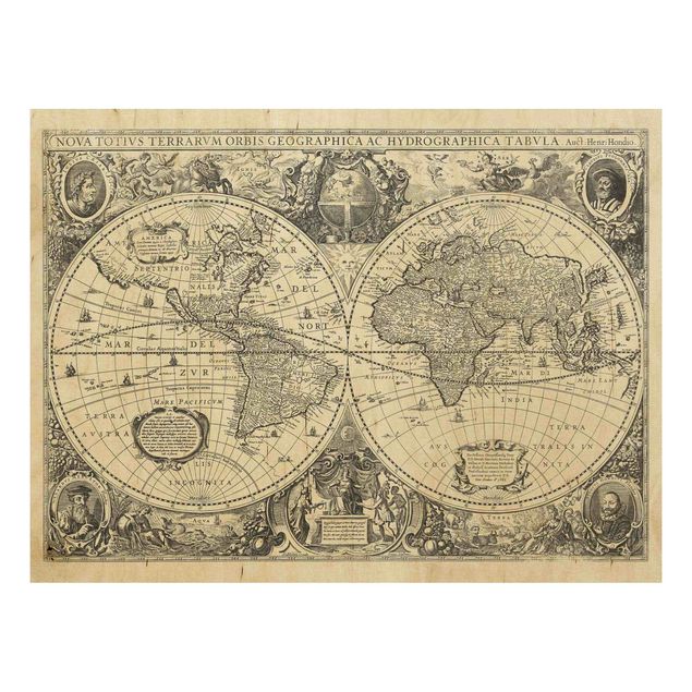 Print on wood - Vintage World Map Antique Illustration