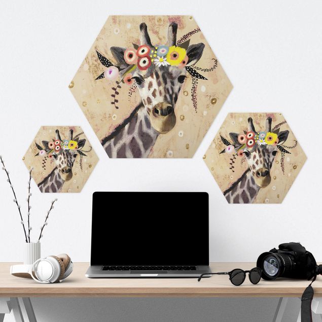 Alu-Dibond hexagon - Klimt Giraffe