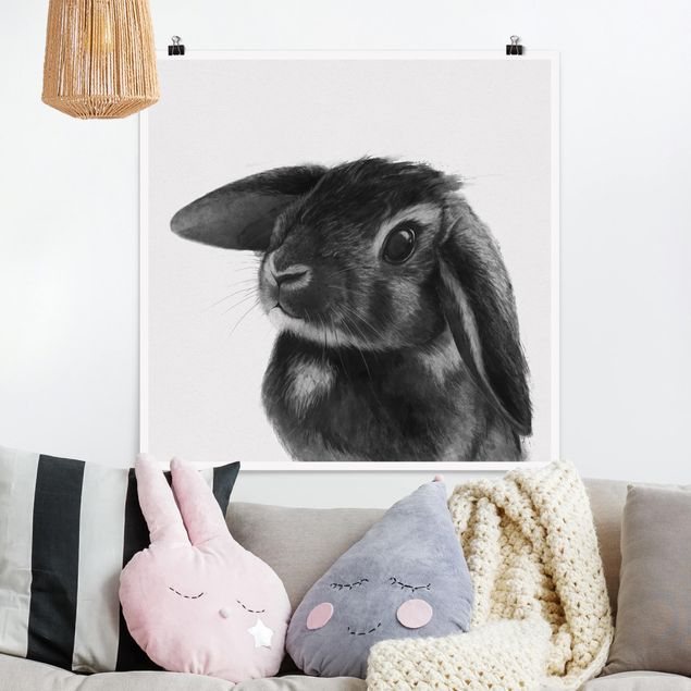 Poster - Illustration Rabbit Black And White Drawing
