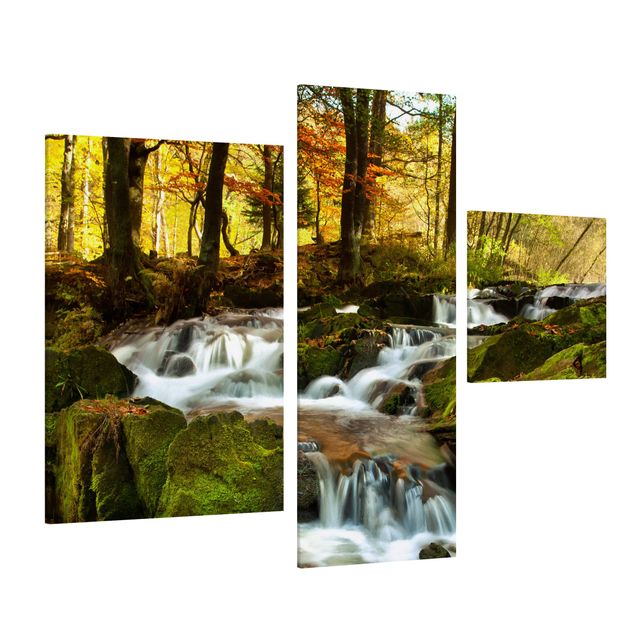 Print on canvas 3 parts - Waterfall Autumnal Forest