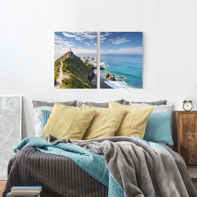 Print on canvas 2 parts - Nugget Point Lighthouse And Sea New Zealand