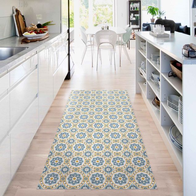 Runner rugs Floral Tiles Blue Yellow