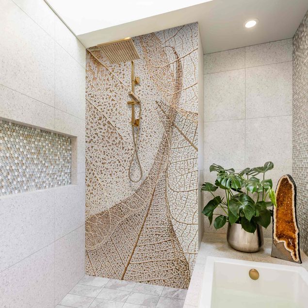Shower wall cladding - Delicate Leaf Structure In Gold