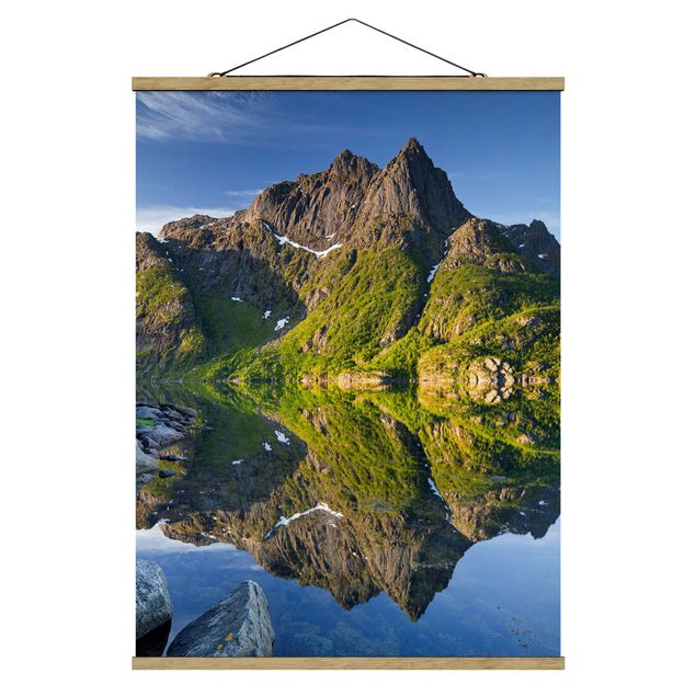 Fabric print with poster hangers - Mountain Landscape With Water Reflection In Norway