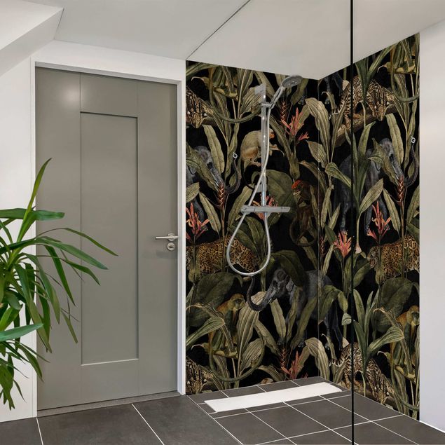Shower wall panels Tropical Night With Leopard