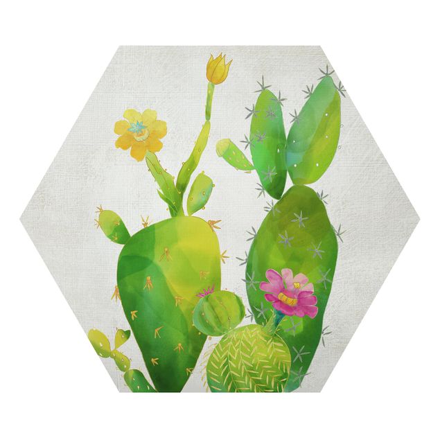 Alu-Dibond hexagon - Cactus Family In Pink And Yellow