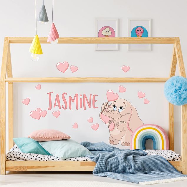 Wall decals quotes Pink Baby Elephant With Many Hearts