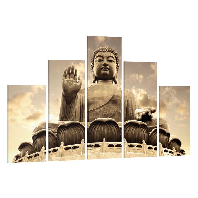 Print on canvas 5 parts - Big Buddha Sepia