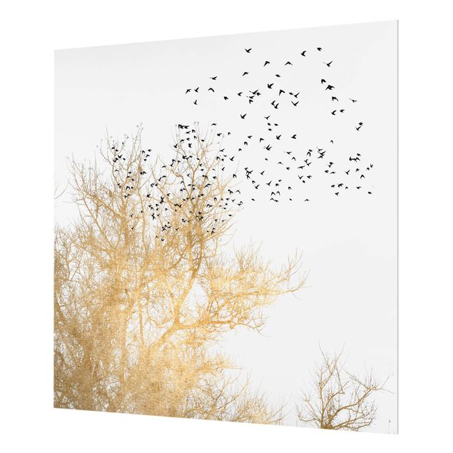 Splashback - Flock Of Birds In Front Of Golden Tree - Square 1:1