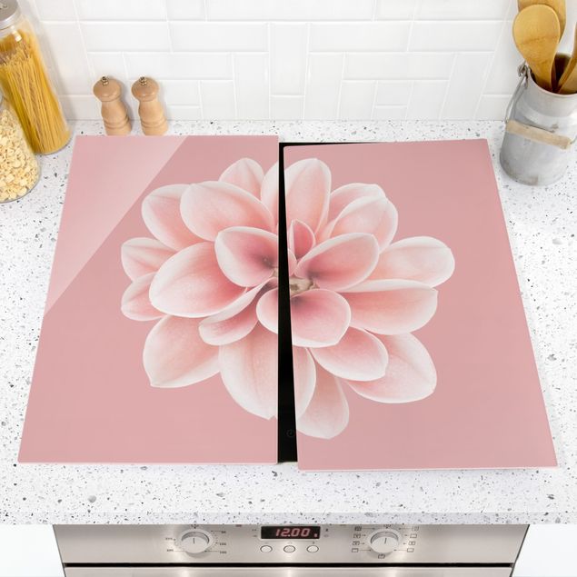 Glass stove top cover - Dahlia Pink Blush Flower Centered