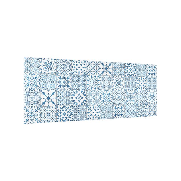 Glass splashback kitchen Patterned Tiles Blue White