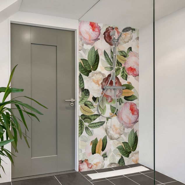 Shower wall panels Peonies With Leaves