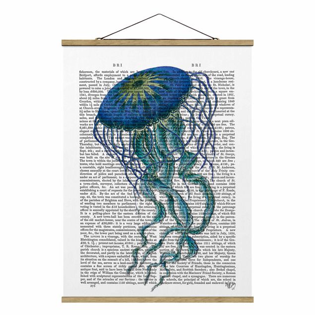 Fabric print with poster hangers - Animal Reading - Jellyfish