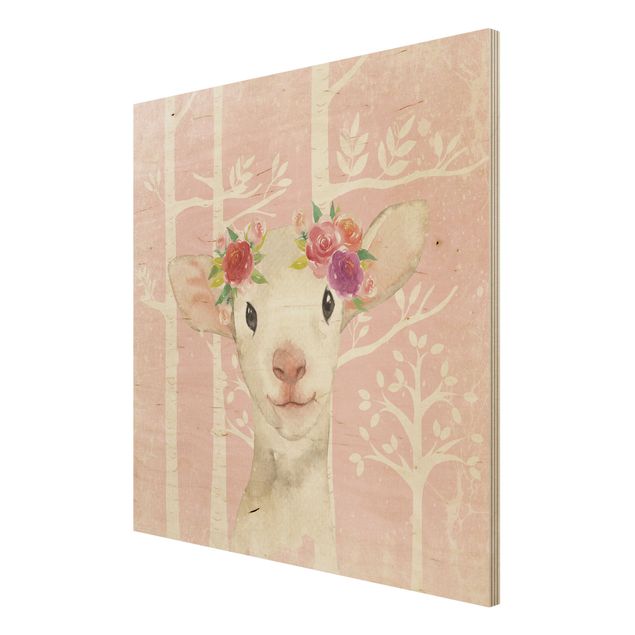 Print on wood - Watercolour Pink Sheep