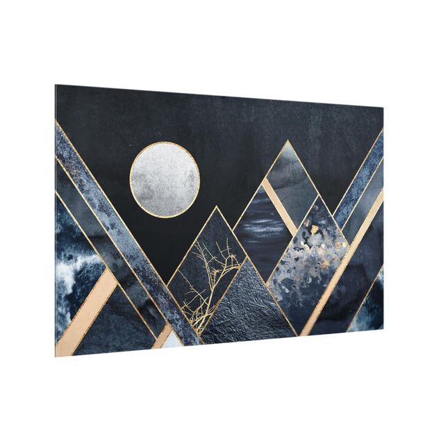 Glass splashback kitchen abstract Golden Moon Abstract Black Mountains
