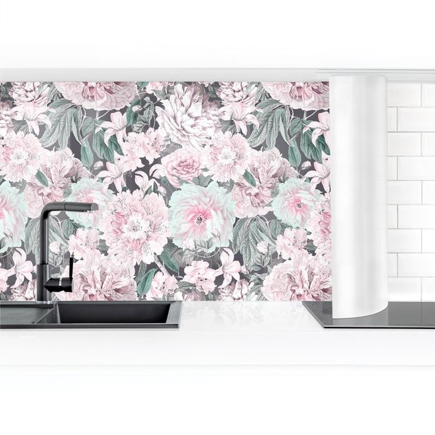 Kitchen wall cladding - Nostalgic Peonies In Pastel Pink II