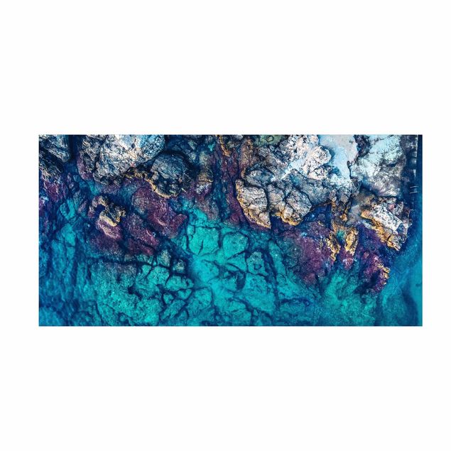 Turquoise rugs Top View Colourful Rocky Coastline