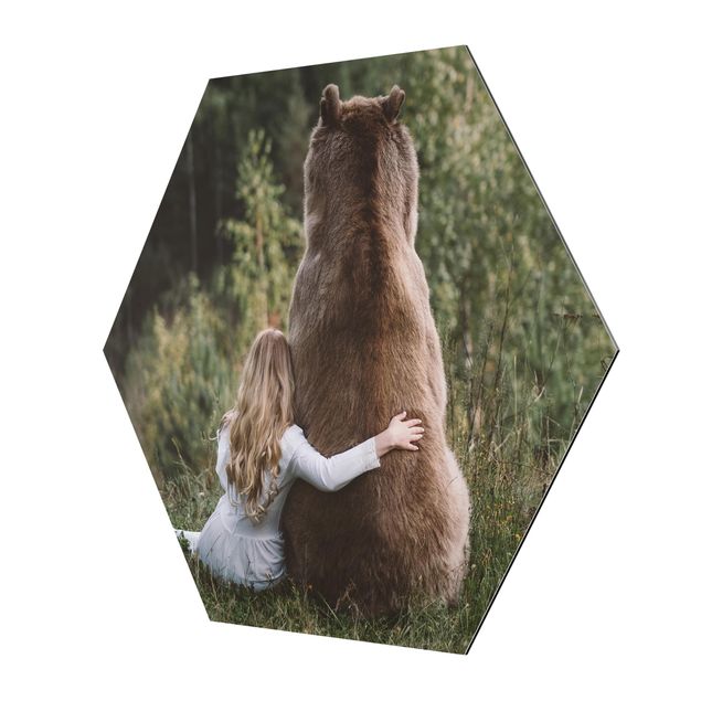 Alu-Dibond hexagon - Girl With Brown Bear
