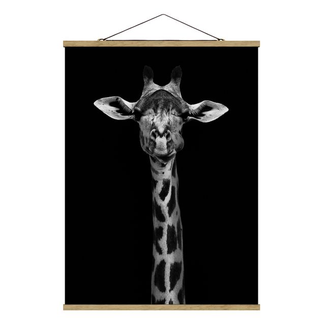 Fabric print with poster hangers - Dark Giraffe Portrait