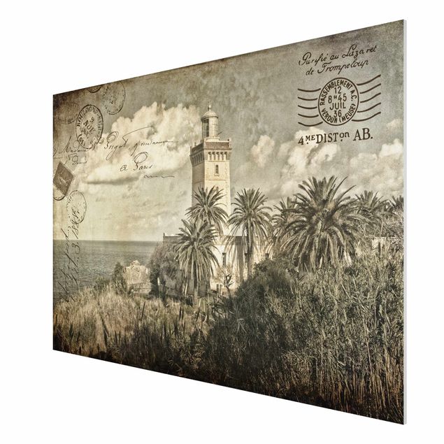 Print on forex - Vintage Postcard With Lighthouse And Palm Trees