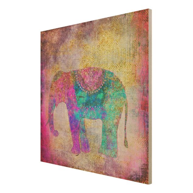 Print on wood - Colourful Collage - Indian Elephant