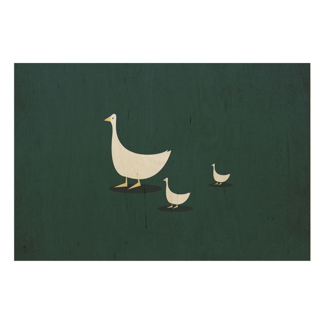 Print on wood - Goose Family On A Trip