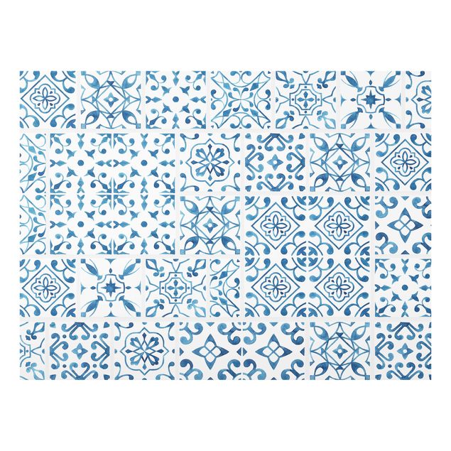 Glass Splashback - Tile pattern Blue White - Landscape 3:4