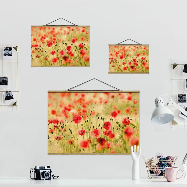 Fabric print with poster hangers - Summer Poppies