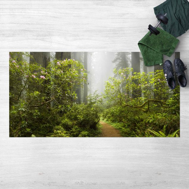 outdoor balcony rug Misty Forest Path