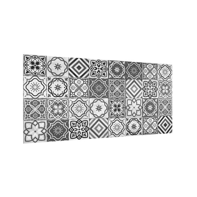 Glass splashback kitchen Mediterranean Tile Pattern Grayscale