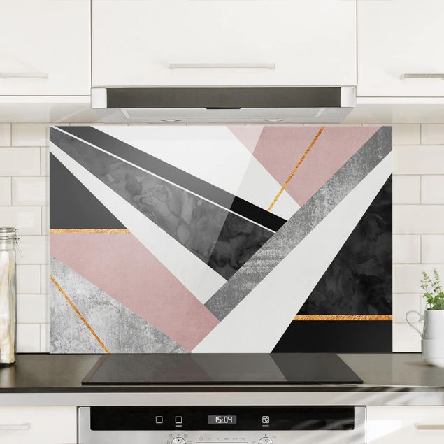 Patterned glass splashbacks Black And White Geometry With Gold