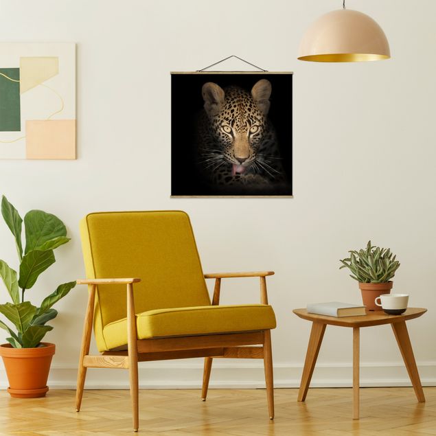 Fabric print with poster hangers - Resting Leopard