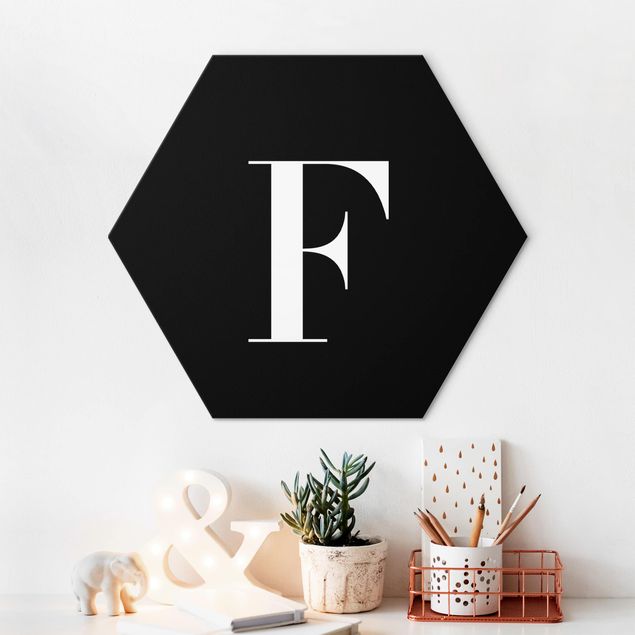 Alu-Dibond hexagon - Letter Serif Black F