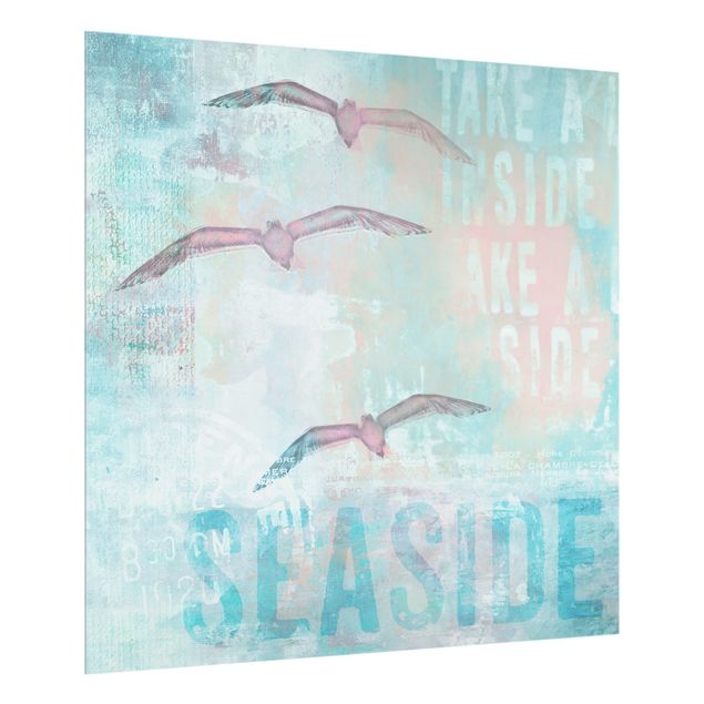Glass splashback Shabby Chic Collage - Seagulls
