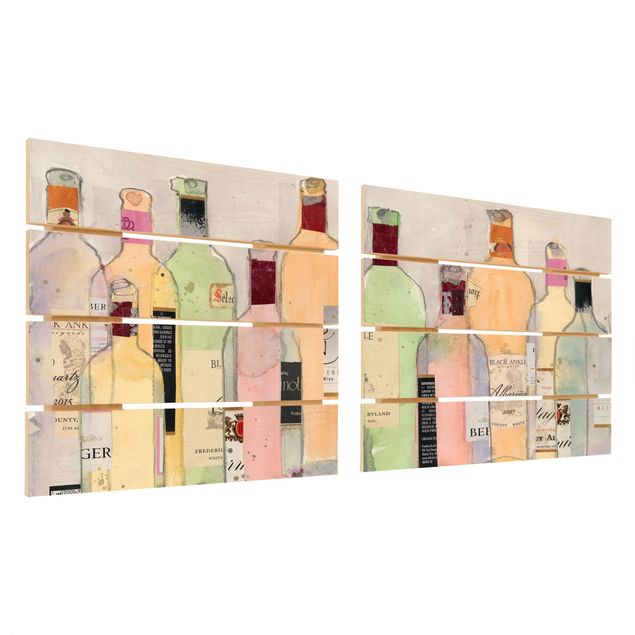 Print on wood - Wine Bottles In Water Color Set I